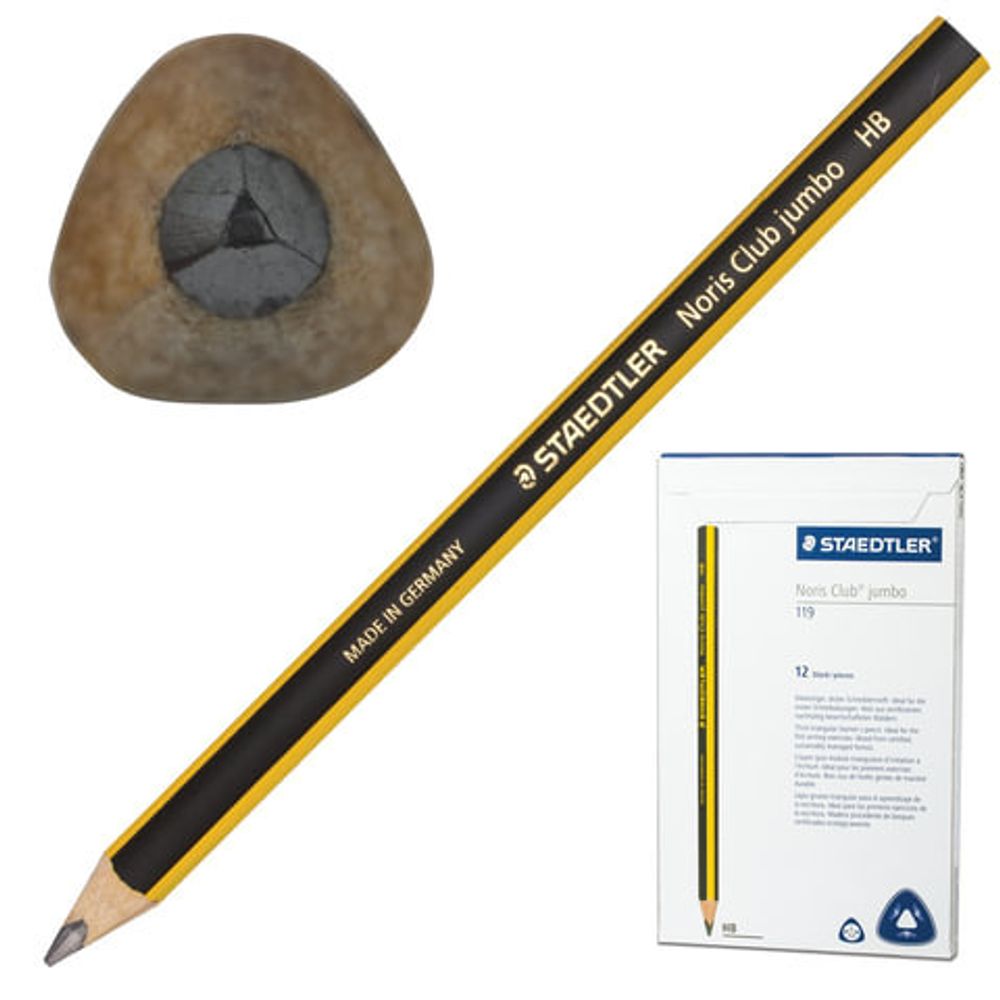 Карандаш чернографитный утолщенный STAEDTLER (Германия) 1 шт, "Noris Club", HB, трехгранный, без резинки, грифель 4 мм, заточенный, 119