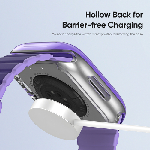 Чехол-бампер прозрачный с вставками фиолетового цвета из Soft силикона от Dux Ducis для смарт часов Apple Watch размером 46 мм, серия Camo Series Case