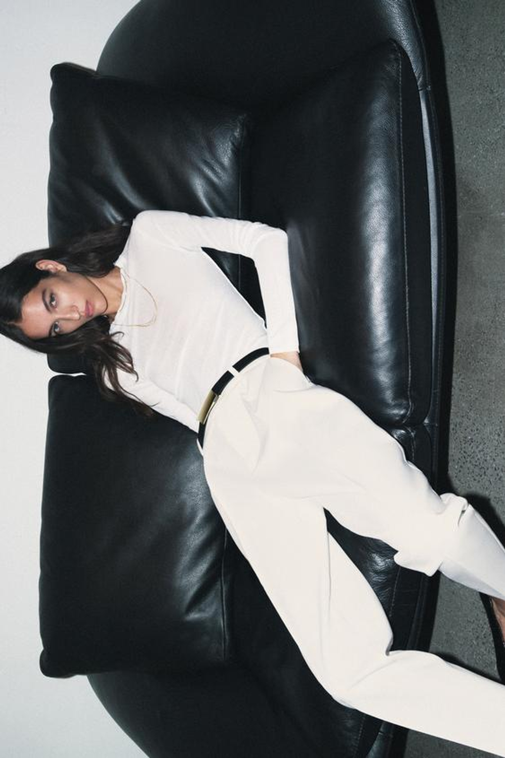 ZARA ПРЯМЫЕ БРЮКИ С ПОЯСОМ, ЭКРЮ