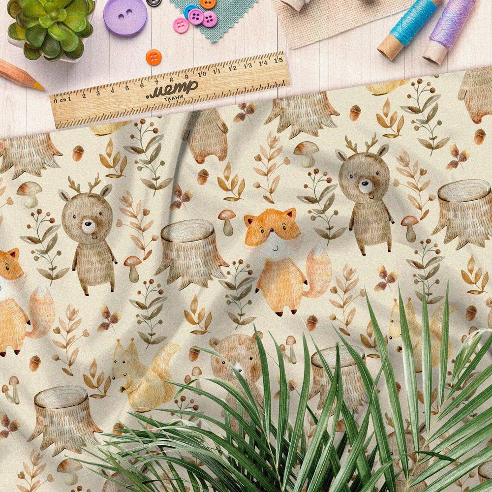 Ткань флис лесные животные сказочные
