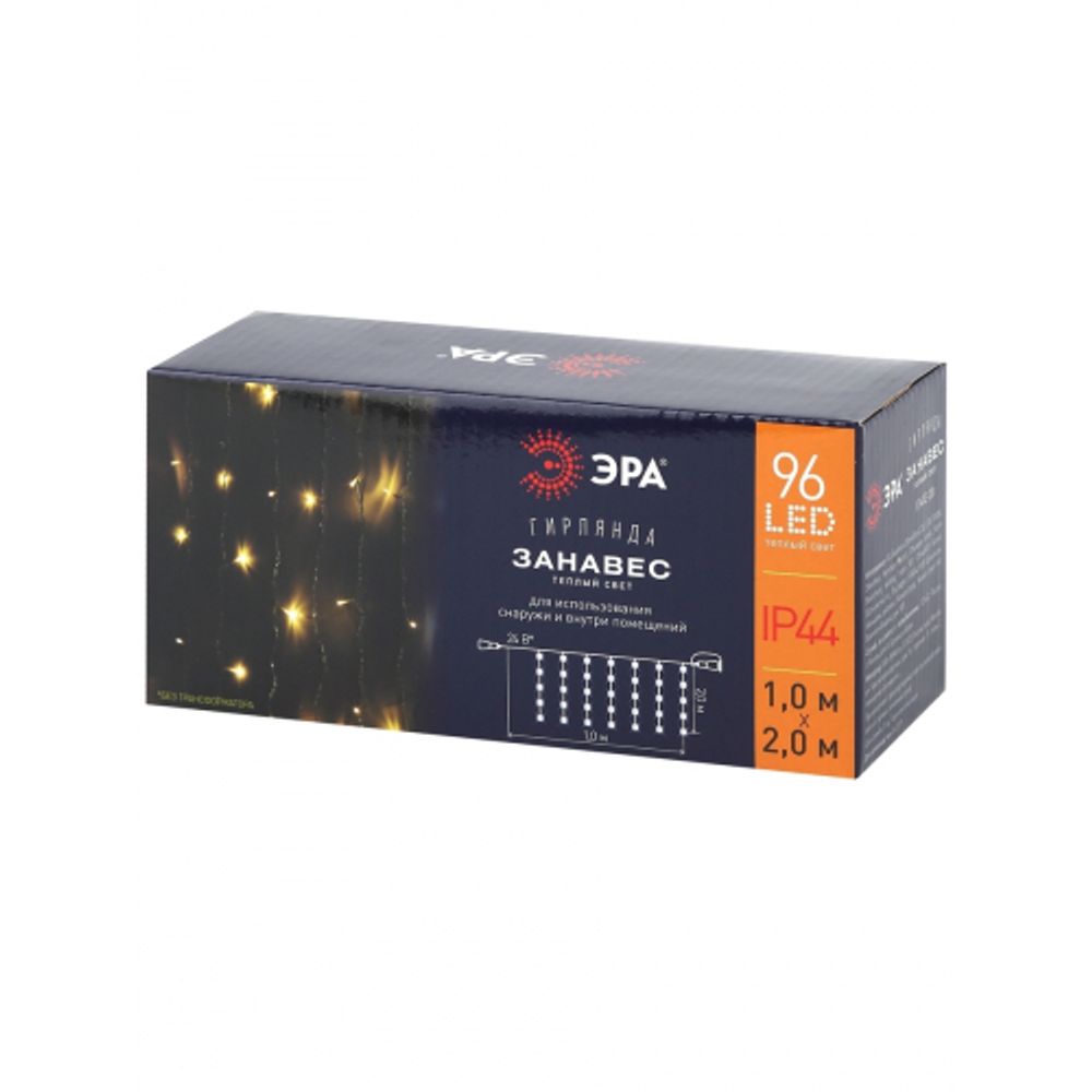 Светодиодная новогодняя гирлянда ЭРА ENOZ-2B Занавес уличная 2 м*2 м желтая 96 LED