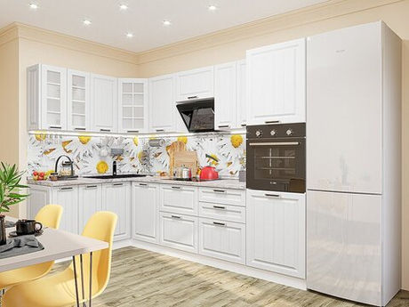 Угловая модульная кухня Прага-03 Белое дерево - Белый 2140*1600/2800*600