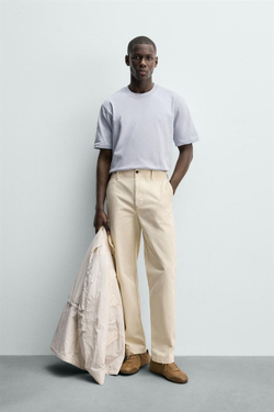 ZARA ХЛОПКОВАЯ ФУТБОЛКА С КОРОТКИМИ РУКАВАМИ, ЦВЕТ ЛЬДА