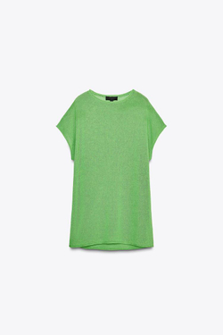 ZARA ТРИКОТАЖНЫЙ ТОП С ШИРОКИМИ РУКАВАМИ, ЗЕЛЕНЫЙ