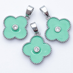 Подвеска Клевер, цвет серебро+мятный, размер 16*14 мм, цена за 1 шт