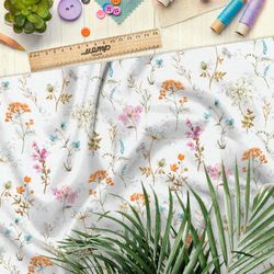 Ткань поплин одуванчики, рябина и подснежники