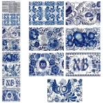 Термоэтикетки для украшения яиц «Гжель» 7 фрагментов. 7,5х5,5см. Общая длина 41см. 802