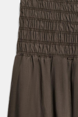 ZARA КОМБИНЕЗОН РУСТИК В СБОРКУ, ТЕМНЫЙ СЕРО-КОРИЧНЕВЫЙ