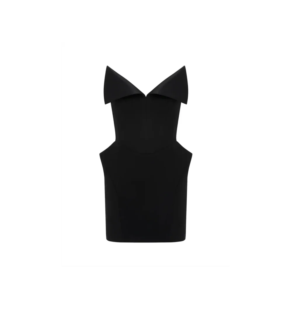 Платье черное мини с лацканами