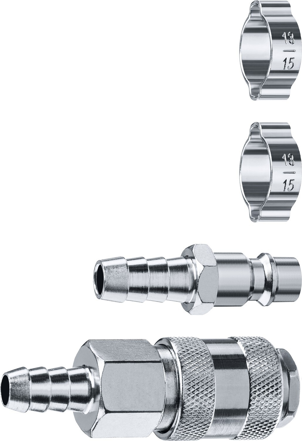 ЗУБР (штуцер ″елочка″, 10 мм - рапид муфта) + (рапид штуцер-штуцер ″елочка″, 10 мм) + (обжимные хомуты 2 шт), набор, Профессионал (64920-10-H)