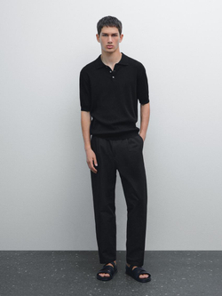 Massimo Dutti Футболка-поло в рубчик, темно-синий