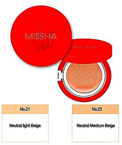 Тональный кушон с матовым финишем. Missha Тон 21 Velvet Finish Cushion SPF50+ PA+++№21 15 гр.