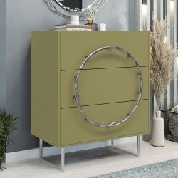 Комод Арт Колор matte Стайл Сильвер с 3 ящиками Зеленая олива матовая