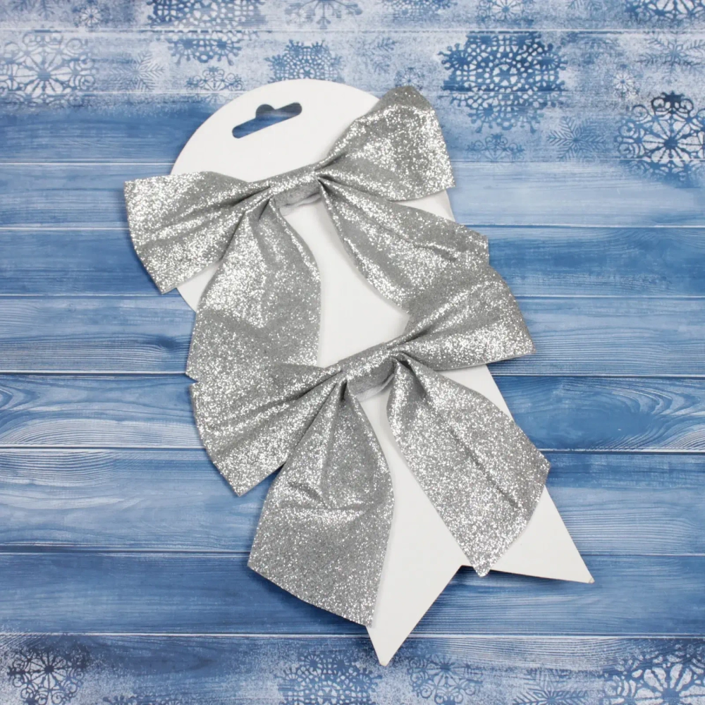 Бант на ёлку «Зимнее очарование» 15*15 см (набор 2 шт), Серебро