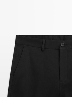 Massimo Dutti Зауженные брюки из смесовой хлопковой ткани, темно-синий