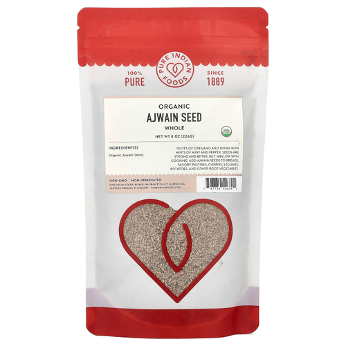 Pure Indian Foods, органические семена аджвана, цельные, 226 г (8 унций)