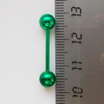 Серьги для пирсинга языка с шариком 15х1,6х6 мм. Медицинская сталь, цветное анодирование. Зеленые. 1 шт.