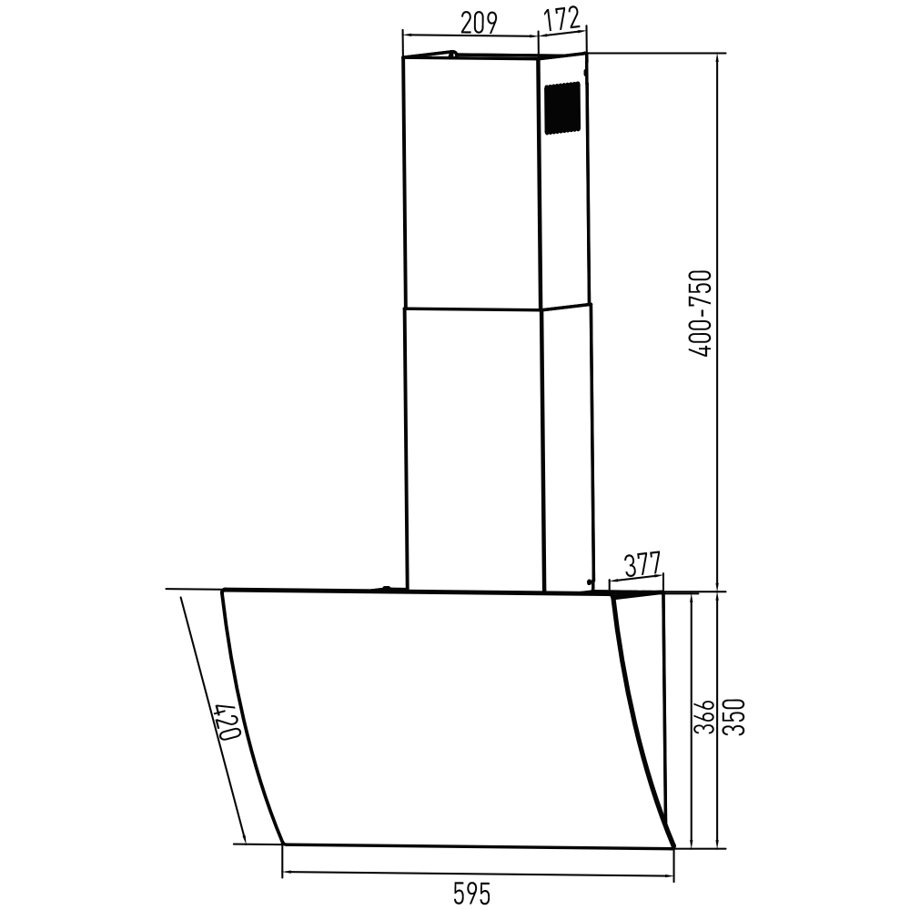 Наклонная вытяжка Oasis серии PRO NG-60B