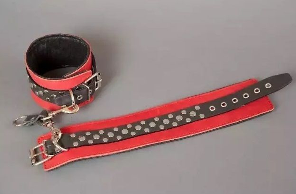 Красно-чёрные узкие поножи с клёпками (Цвет: красный с черным)