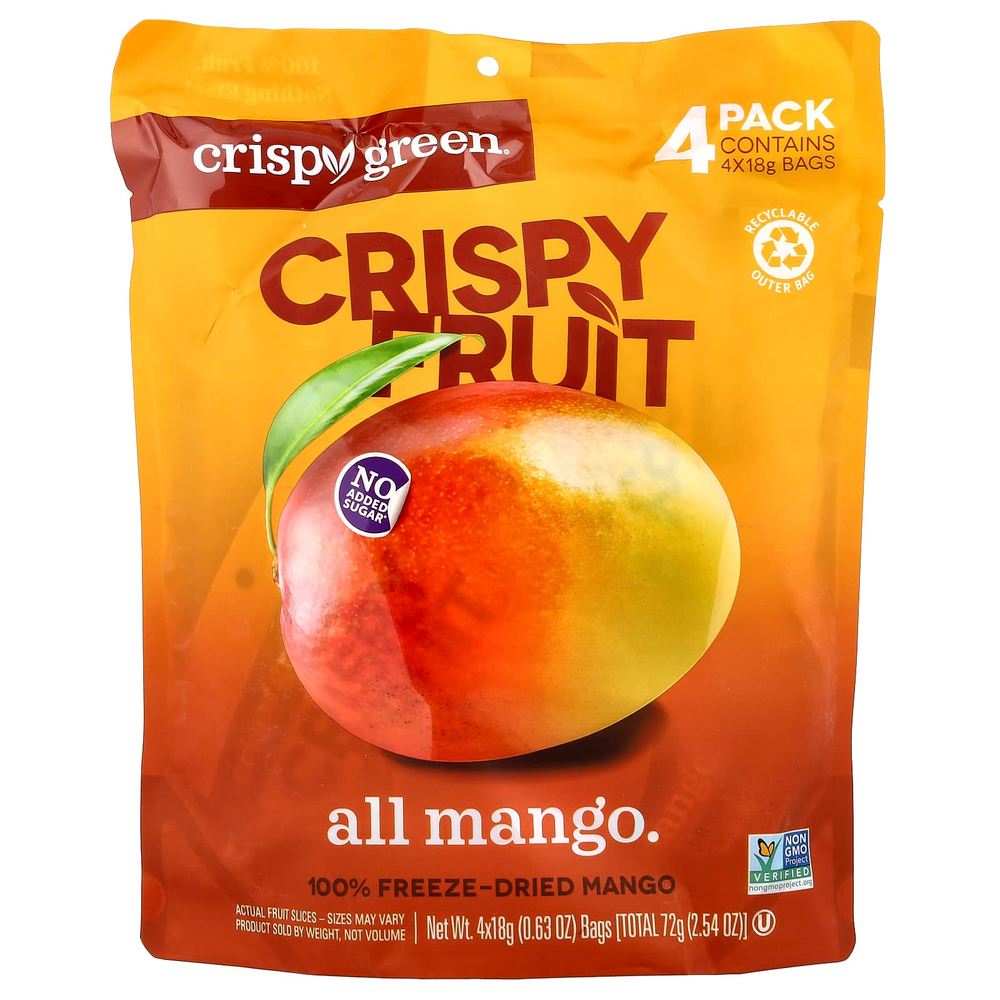 Crispy Green, хрустящие фрукты, манго, 4 пакетика по 18 г (0,63 унции)