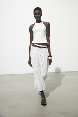 ZARA ТОП В РУБЧИК С ВЫШИВКОЙ, БЕЛЫЙ