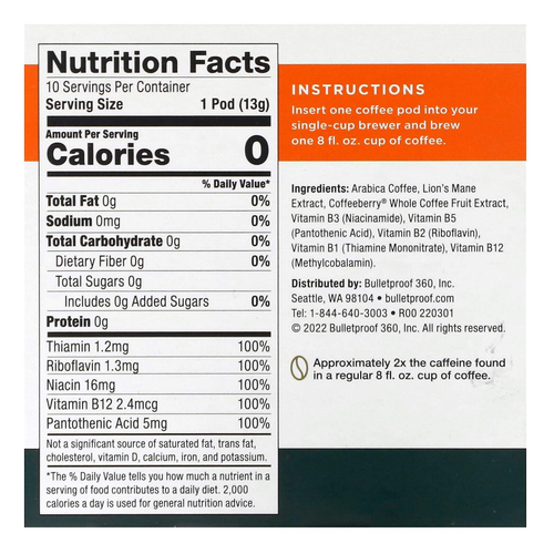 BulletProof, The High Achiever, кофе в капсулах, средней и темной обжарки, 10 капсул по 13 г (0,47 унции)