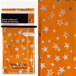 Скатерть металлизированная в оранжевом цвете с серебряными звездами, 137*183 см