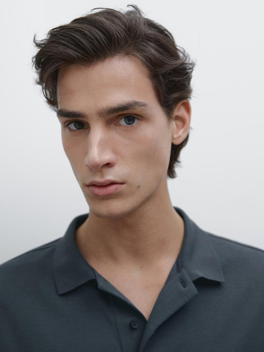 Massimo Dutti Поло из хлопкового трикотажа с короткими рукавами, синий