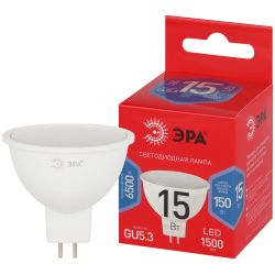 Лампа светодиодная ЭРА RED LINE LED MR16-15W-865-GU5.3 R 15Вт софит холодный дневной свет GU5.3 | Лампы cветодиодные Точечные (Софиты) (MR, PAR)