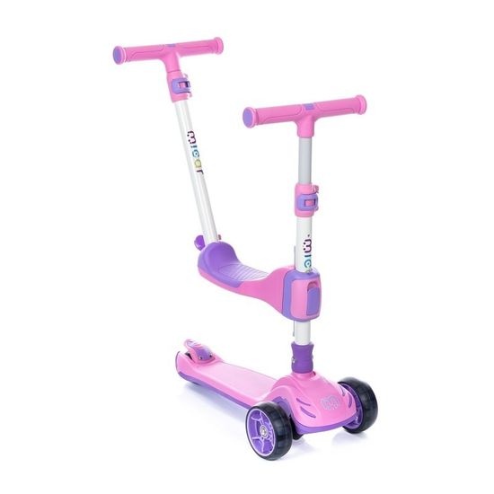 Самокат-беговел 3 в 1 Scooter Micar Transformer складной со светящимися колесами, сиденьем и родительской ручкой розовый