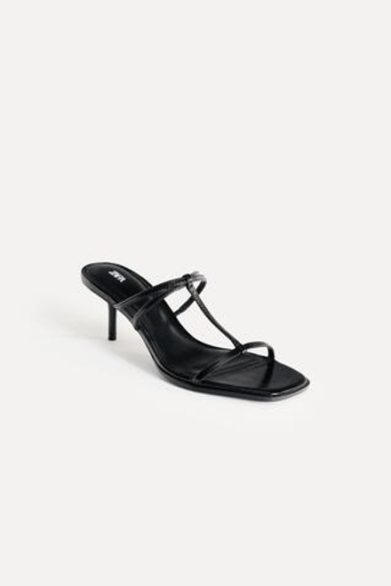ZARA КОЖАНЫЕ БОСОНОЖКИ С РЕМЕШКАМИ — 50TH ANNIVERSARY, ЧЕРНЫЙ