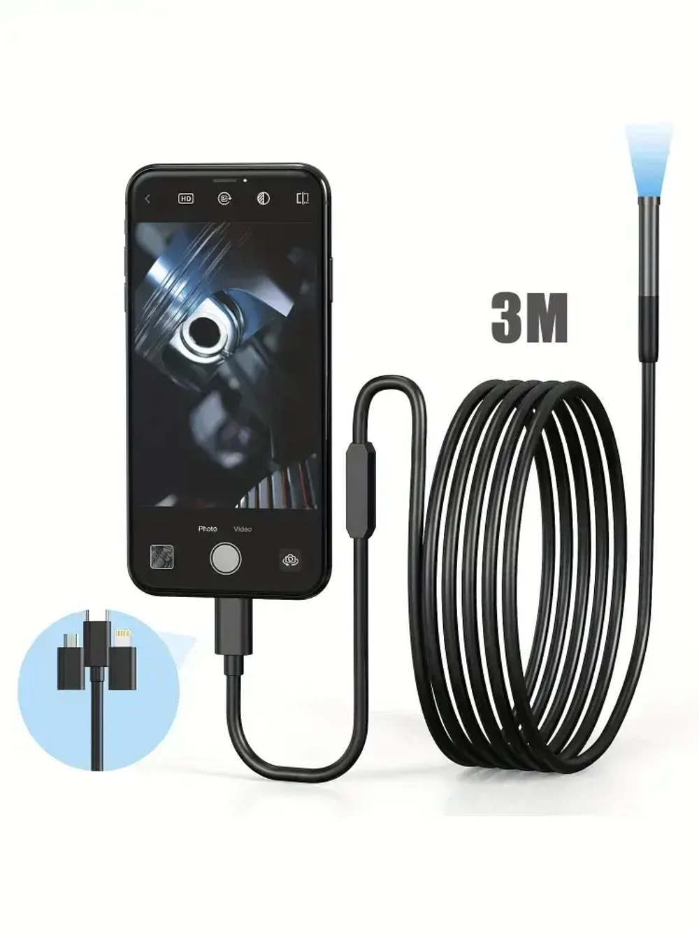 Видеобороскоп для смартфона, 3M, подходит для Android/IOS/планшетов, питание от USB, используется для исследования узких мест