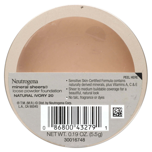 Neutrogena, Mineral Sheers рассыпчатая основа, натуральная слоновая кость 20, 5,5 г (0,19 унции)