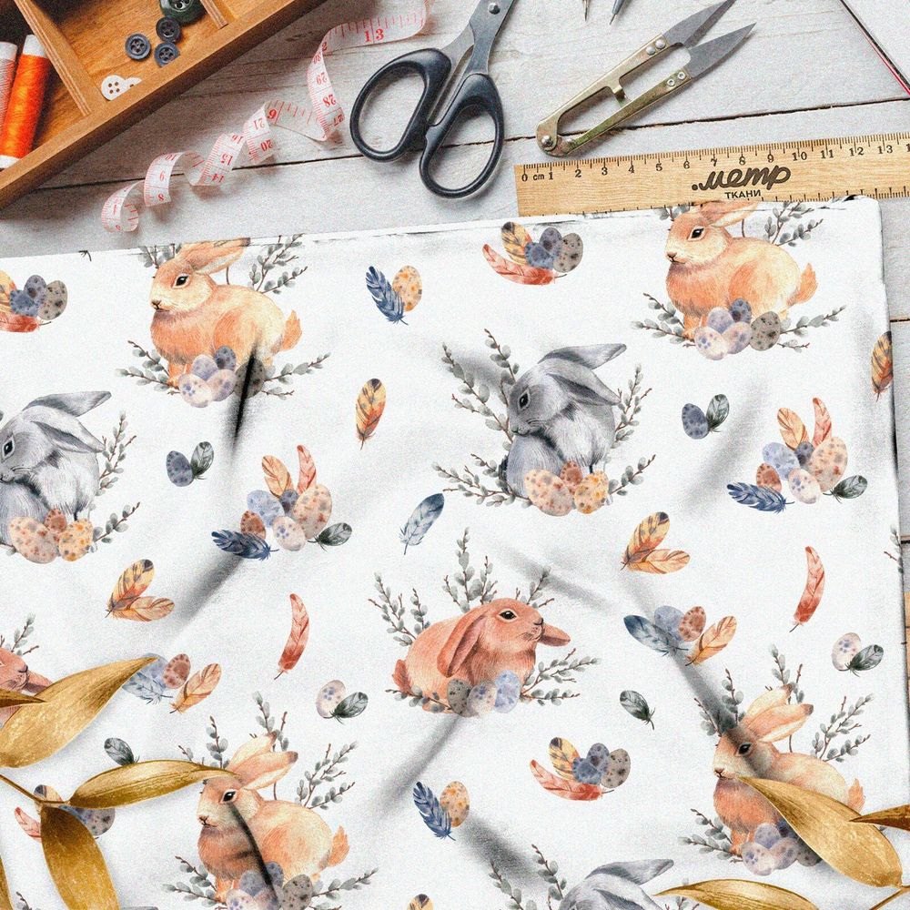 Ткань муслин рыжие и серые кролики