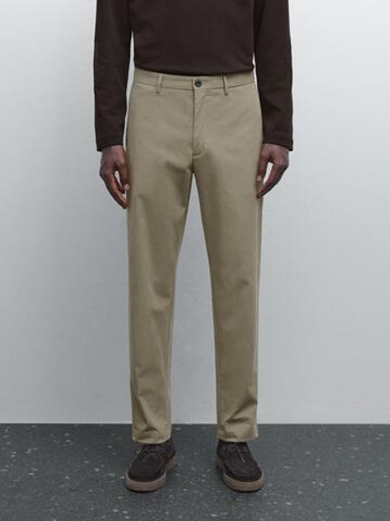 Massimo Dutti Зауженные брюки из хлопковой смеси, зеленый