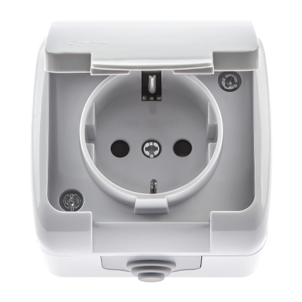 Розетка Intro Atlantic 5-202-03 с заземлением со шторками 2P+E Schuko 16А-250В IP54 ОУ серый