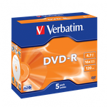 Оптический диск Verbatim DVD-R 4.7GB 16X AZO Matt Silver, Jewel Case, 5 шт