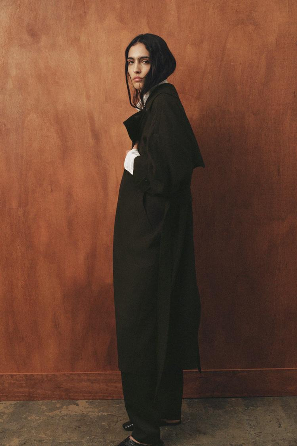 ZARA СВОБОДНЫЙ ТРЕНЧ ИЗ ШЕРСТИ ZW LIMITED EDITION, ОТТЕНКИ КОРИЧНЕВОГО