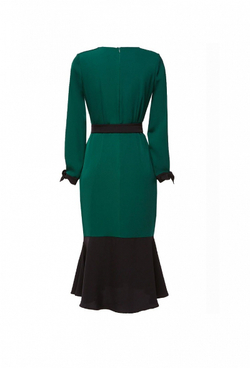 Платье футляр зелёное, юбка с воланом 17-02-19FW