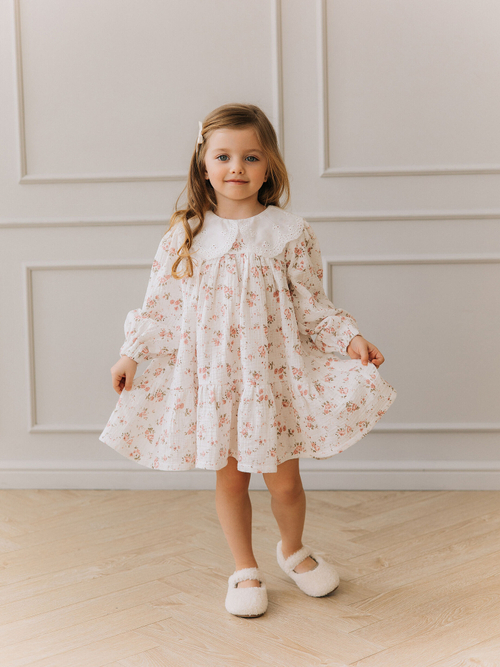 Платье с воротником из муслина, В цветочек