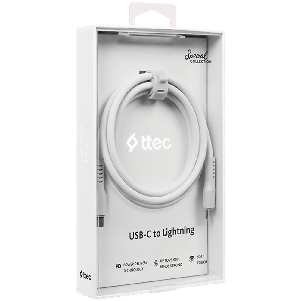 ttec USB-C - USB-C 60W PD/QC Fast Charging/Data Cable, 120cm, White