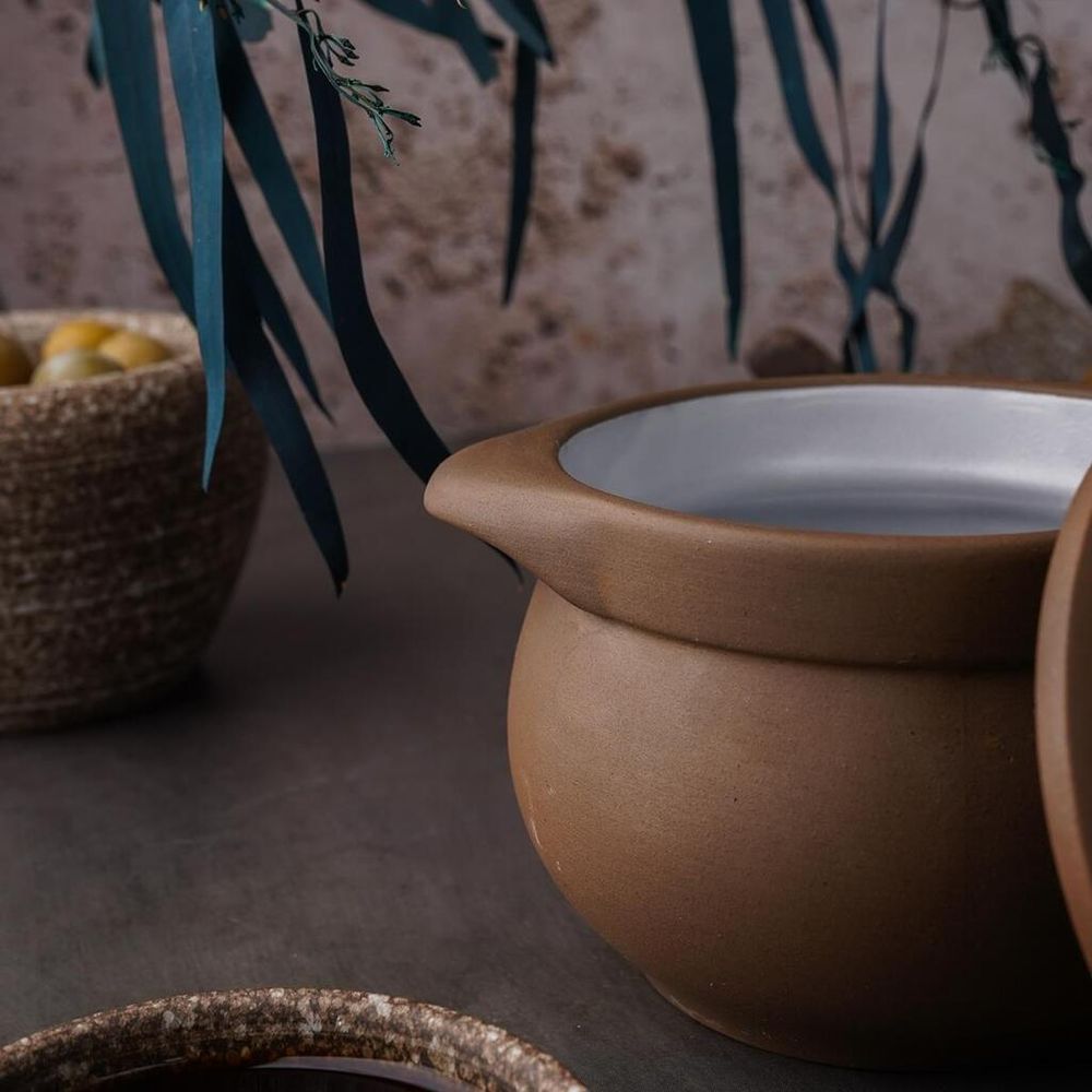 Горшок бульонница 500 мл d 11 см h8 см с крышкой Brown Matt White New Taiga P.L. [4]