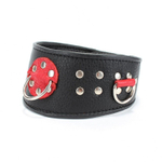 Кожаный ошейник с клепками и кольцами (Цвет: черный с красным)