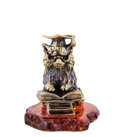 AM-3625 Фигурка «Кот ученый» (латунь, янтарь)