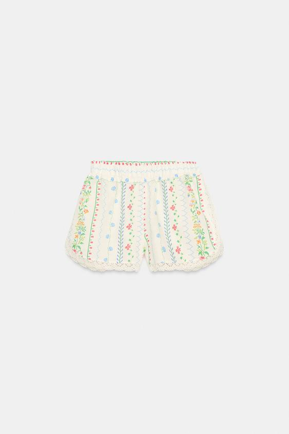 ZARA ШОРТЫ С ПРИНТОМ И КРУЖЕВОМ, РАЗНОЦВЕТНЫЙ