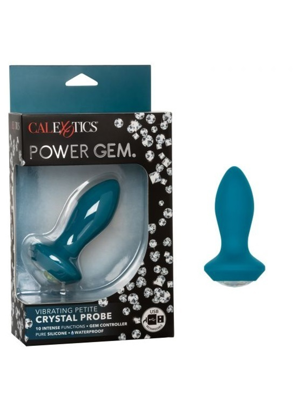 Анальная пробка с кристаллом и вибрацией Power Gem Vibrating Petite Cristal Probe голубая 9.5 см