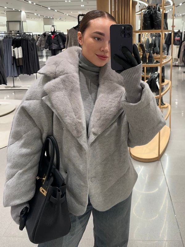 Пуховик oversize с кашемиром и мехом норки