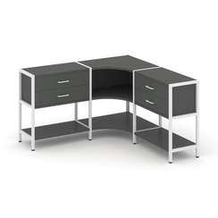 Shelf System Трехсекционный угловой стеллаж двухярусный с ящиками SN.STMU-231 Антрацит/Металл Белый