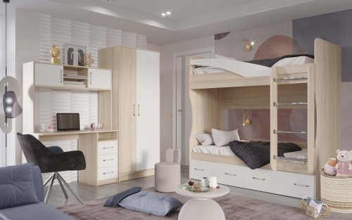 Стол с ящиками Буратино Дуб Сонома / Белый