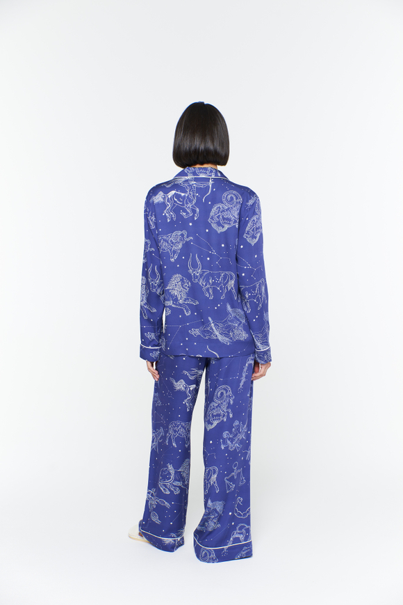 Брюки из вискозного шелка с кантом и зодиаками